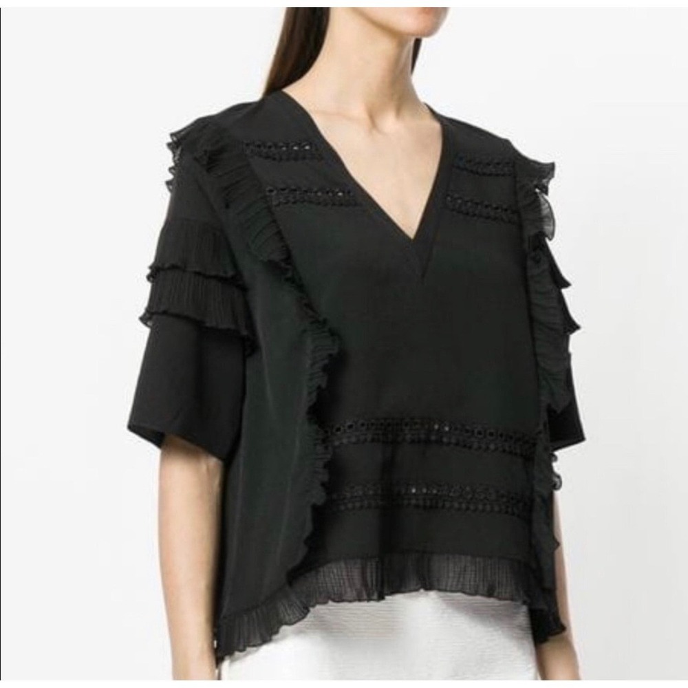 IRO Cauland Ruffle Georgette V-Neck Blouse Shirt Top FR36 /‎ US small